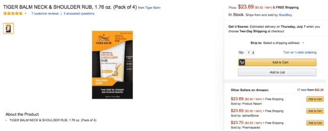 เทคนิคขายของบน amazon จัดเต็มทั้งตั้งราคา ตั้งกำไร 5 TIGER BALM NECK & SHOULDER RUB sell on amazon