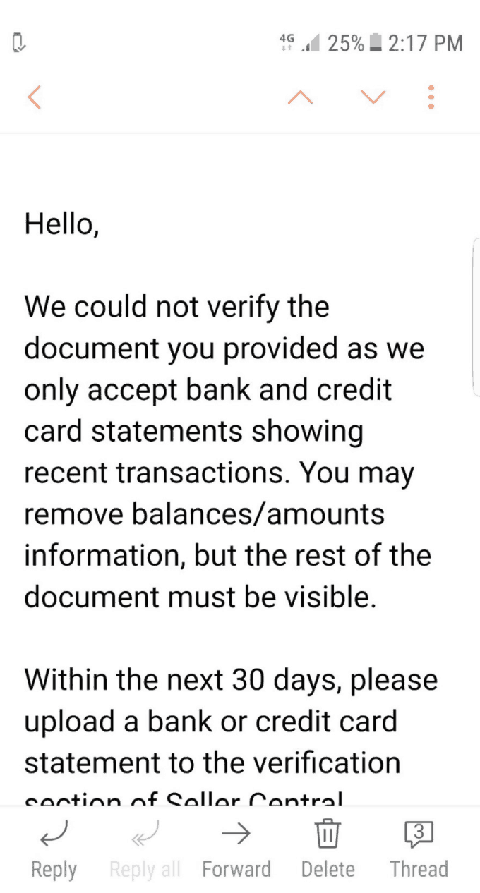 amazon seller document not approve